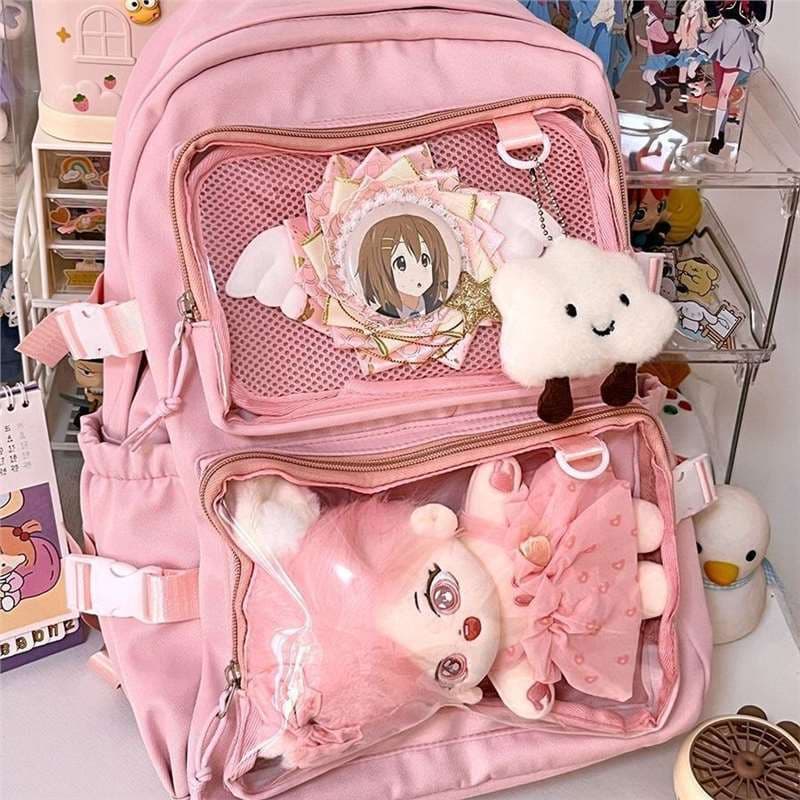 Mochila japonesa transparente para dor, mochila de Nylon combinada de grande capacidade