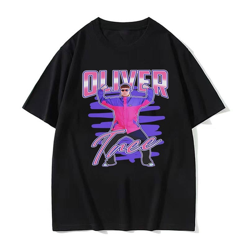 Oliver Tree Camiseta Gráfica Vintage Masculina Hip Hop Cantor Preta Casual Tops Estampados De Algodão