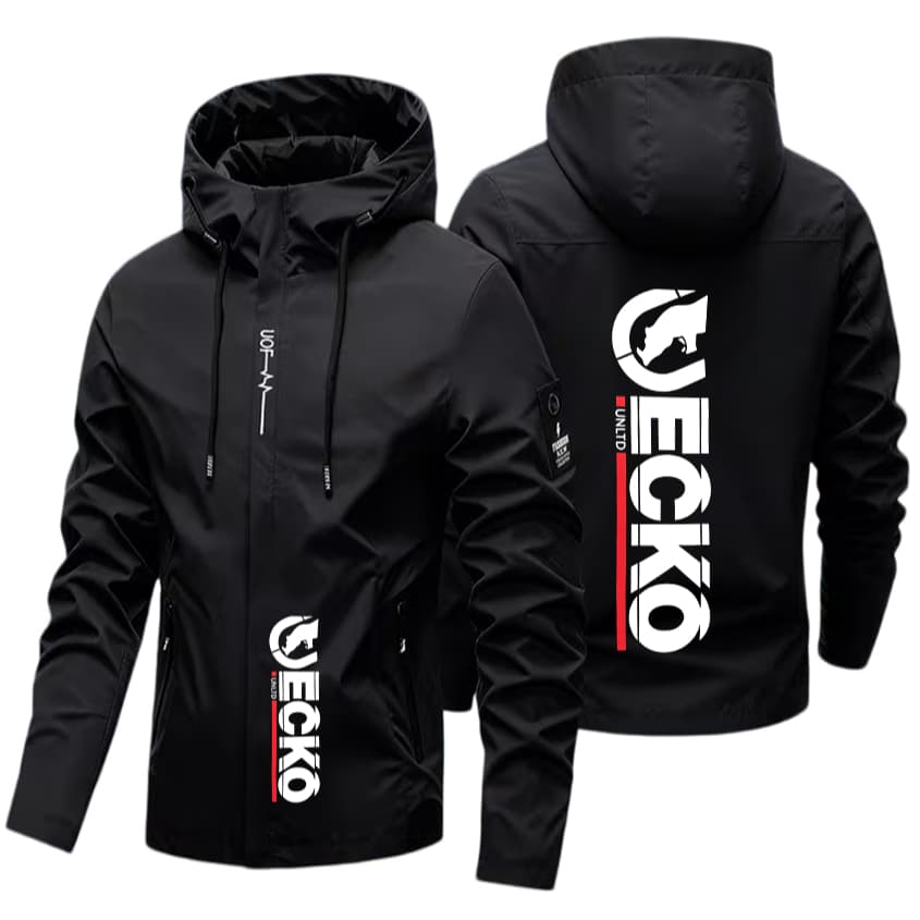 Jaqueta Masculina Casual Com Capuz E Zíper , Casaco Leve Durável Estampa ECKO De Manga Comprida , À Prova De Vento Bolso