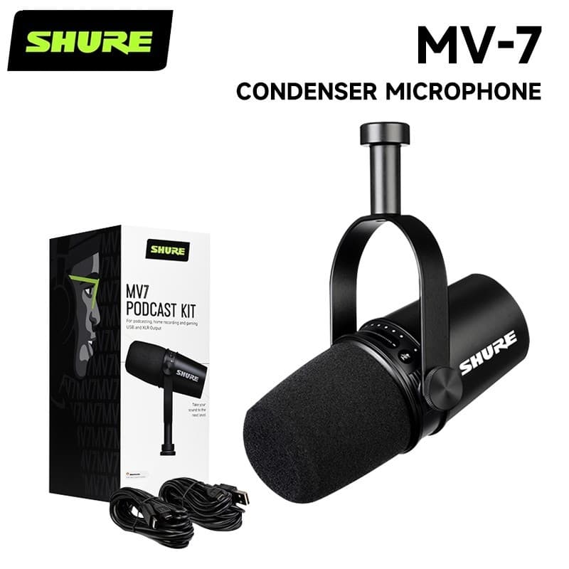 Microfone Dinâmico Shure MV7 USB/XLR Para Podcasting E Streaming