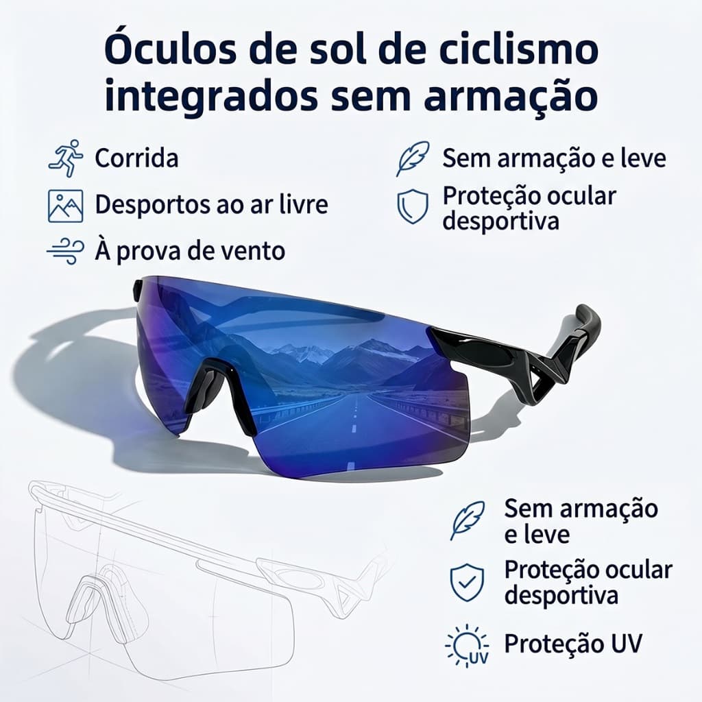 HEYOO Óculos Ciclismo Profissional Sem Armação UV400 Total Proteção Contra Impactos e Areia Unissex