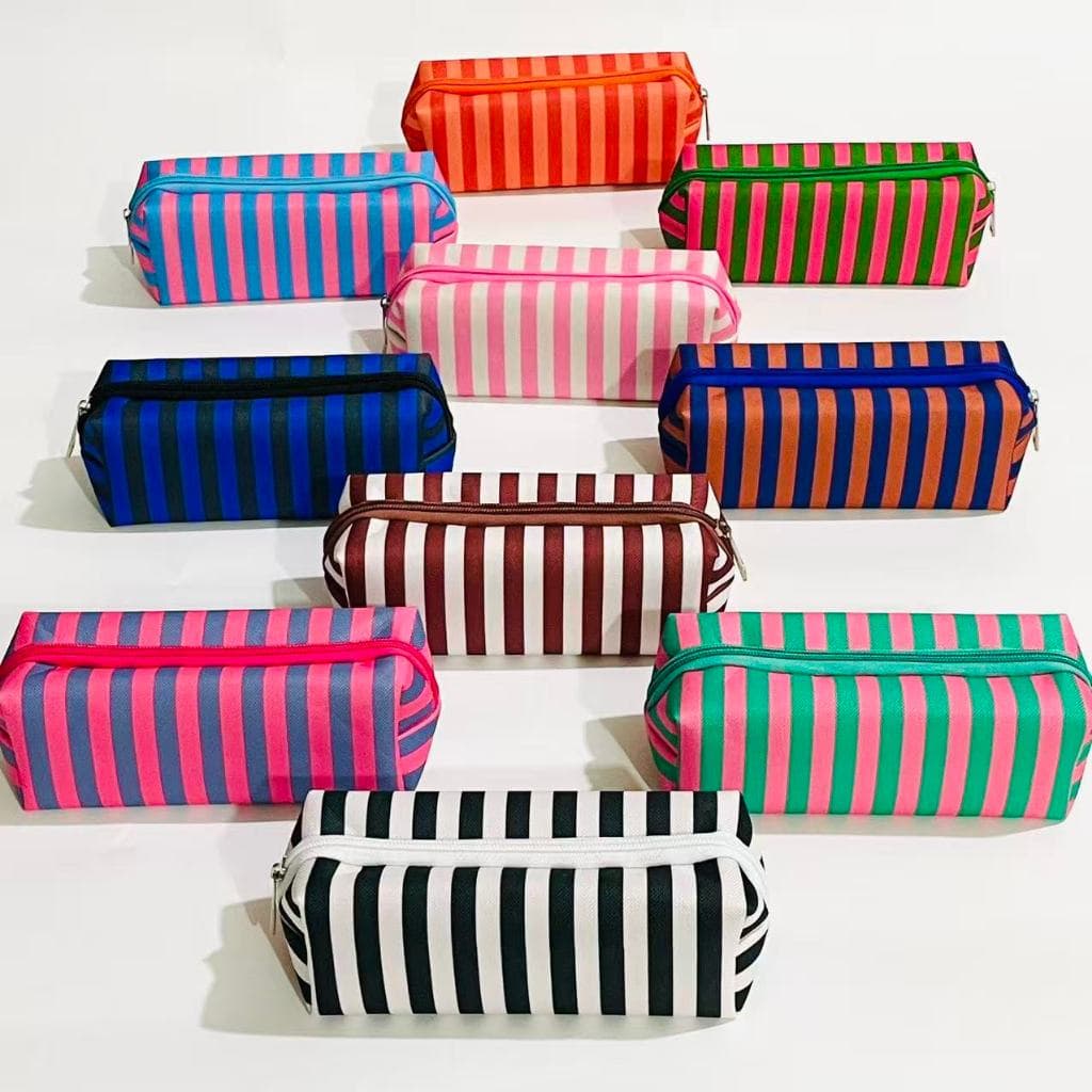 Retro Listras Lápis Saco Oxford Tecido Bolsa Grande Capacidade Caso Simples Estudante Caneta