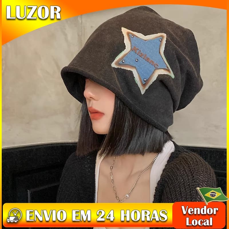 Estrela impressa pilha chapéu outono inverno quente feminino verão Casual estilo fino Baotou chapéu mostrando rosto pequ
