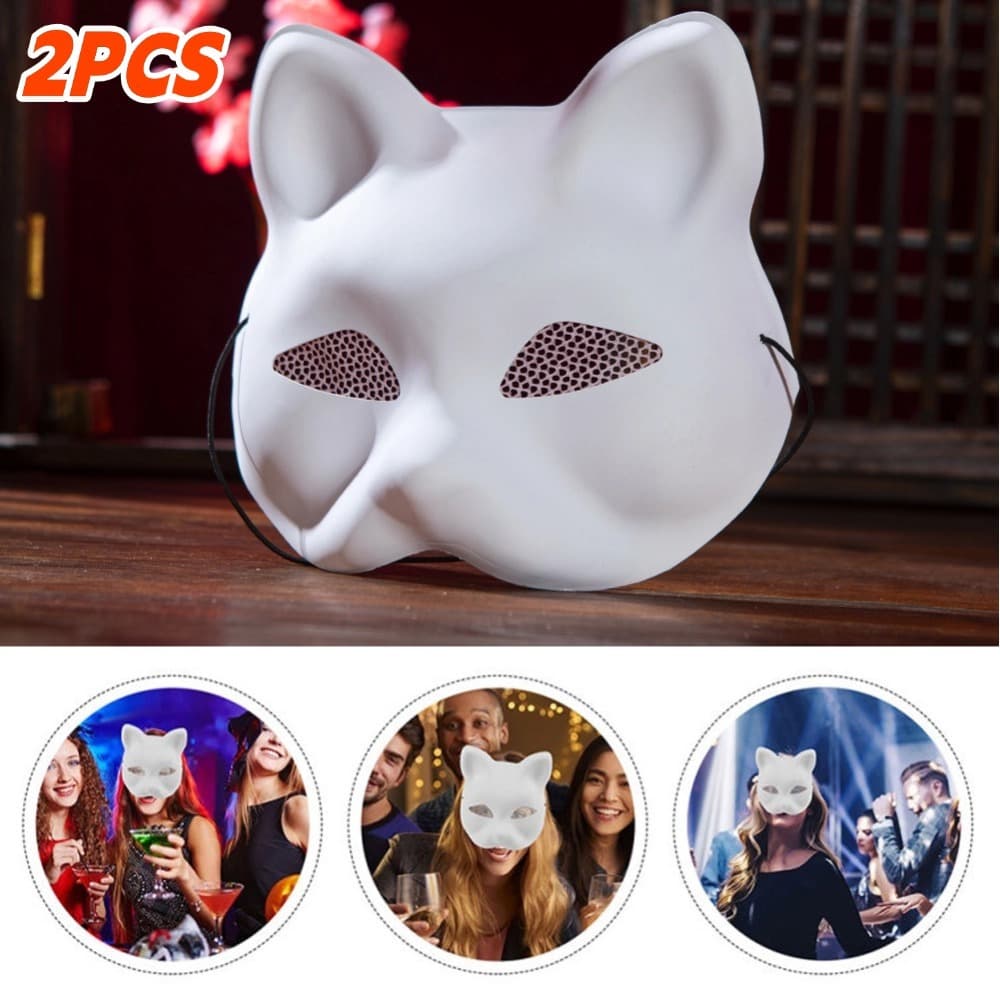 Máscaras Em Branco Pintadas À Mão , Faça Você Mesmo , Fio De Malha , Olhos , Rosto De Gato , Máscara Branca , Raposa Fos