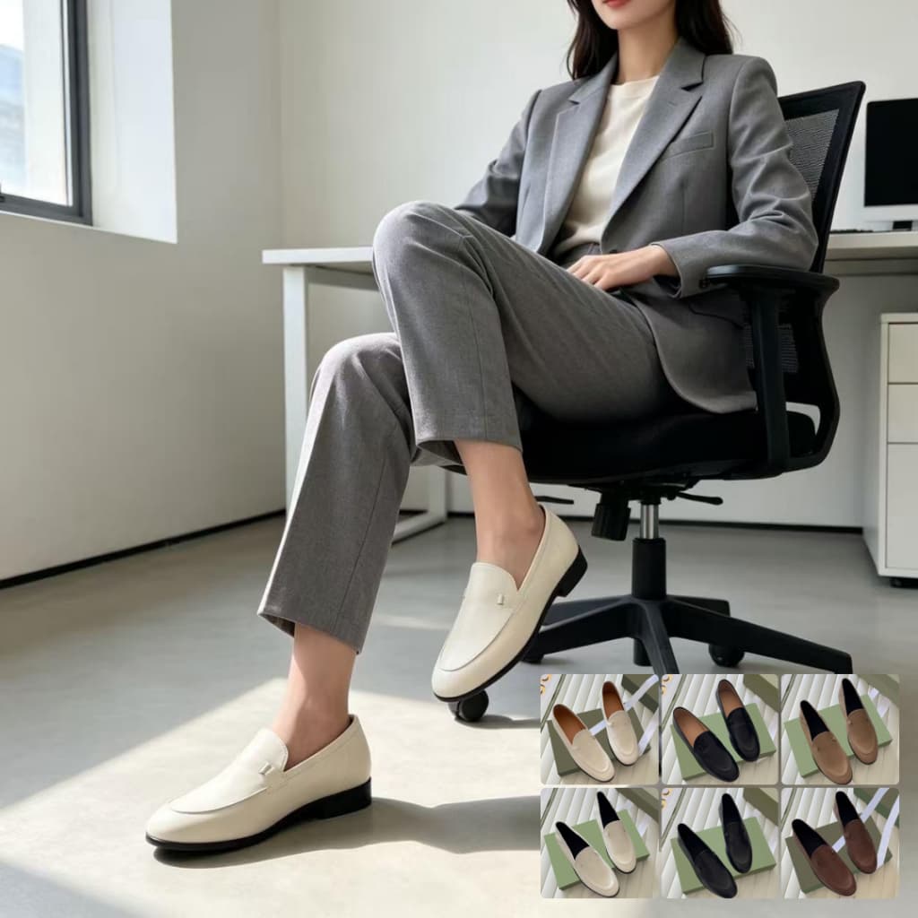 Mulheres Mocassins Planos Sapatos De Couro Mules Dedo Do Pé Redondo Trabalho De Negócios Diários