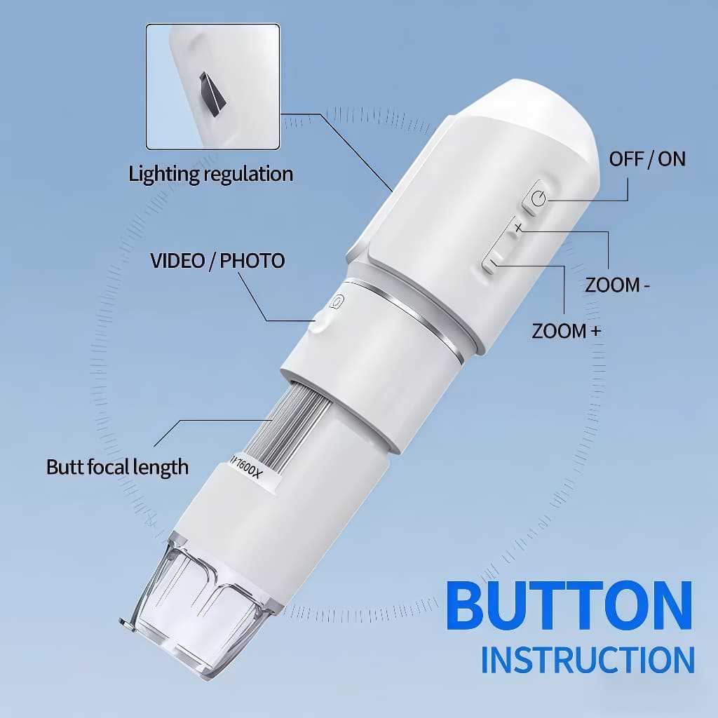 Microscópio Digital Sem Fio 1600X Dermatoscópio Lupa Eletrônica Portátil 8 LED para Pele IOS Android