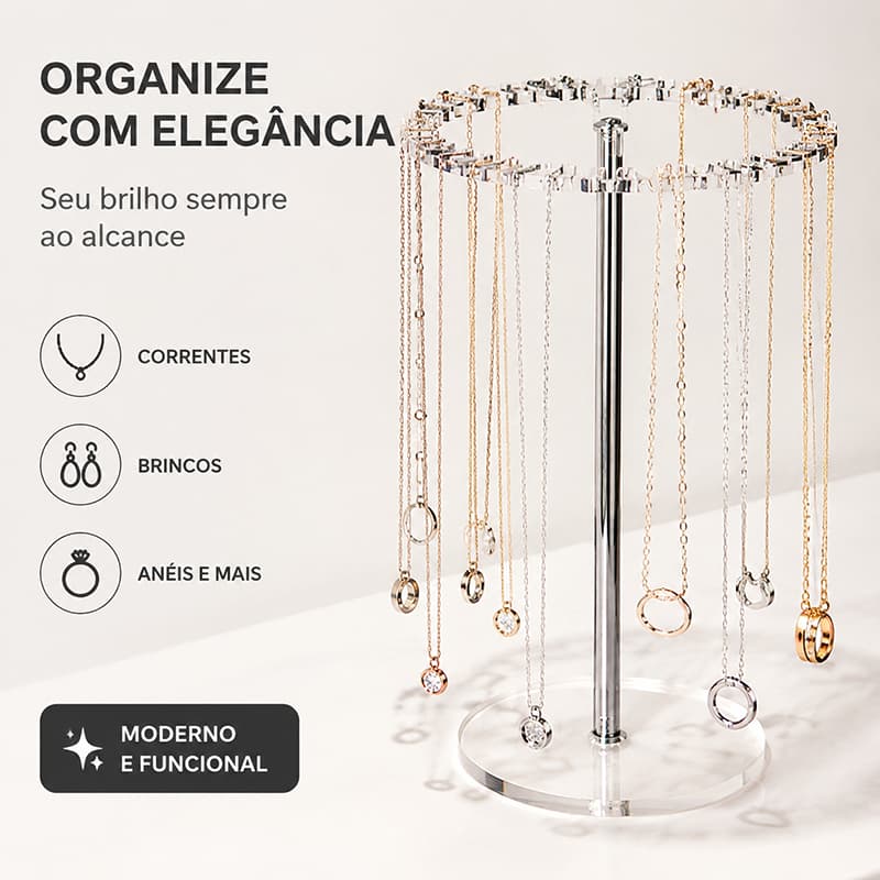 Suporte Organizador Decorativo Colares redondo para colar em acrílico
