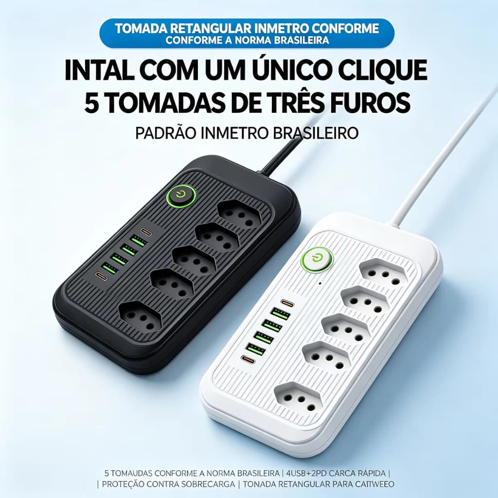 Tomada Padrão USB Brasil Com Cabo De Extensão , Multislot