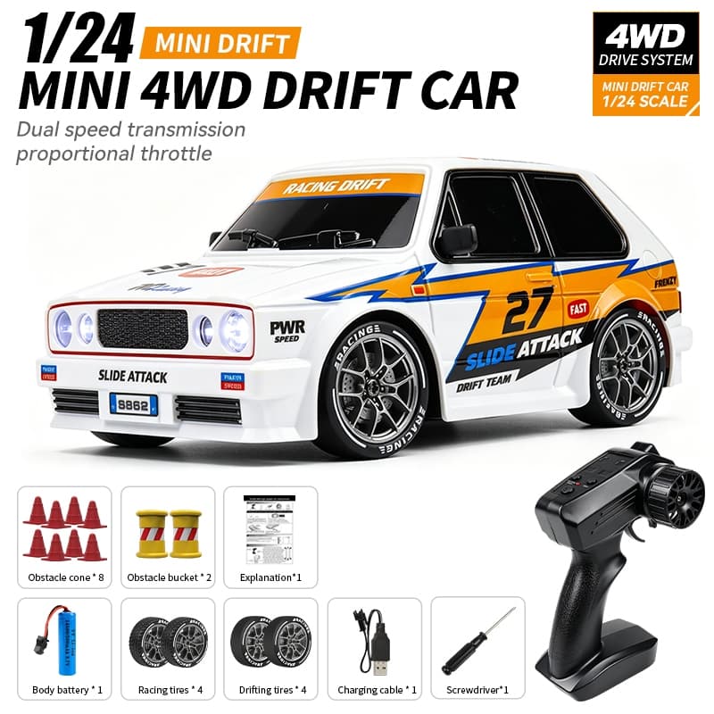 Carro De Corrida RC 2.4G , Escala 1 : 24 , 4 Rodas , Veículo À Deriva , Max 20 Km/h , Rápido Com Luzes LED Brilhantes ,