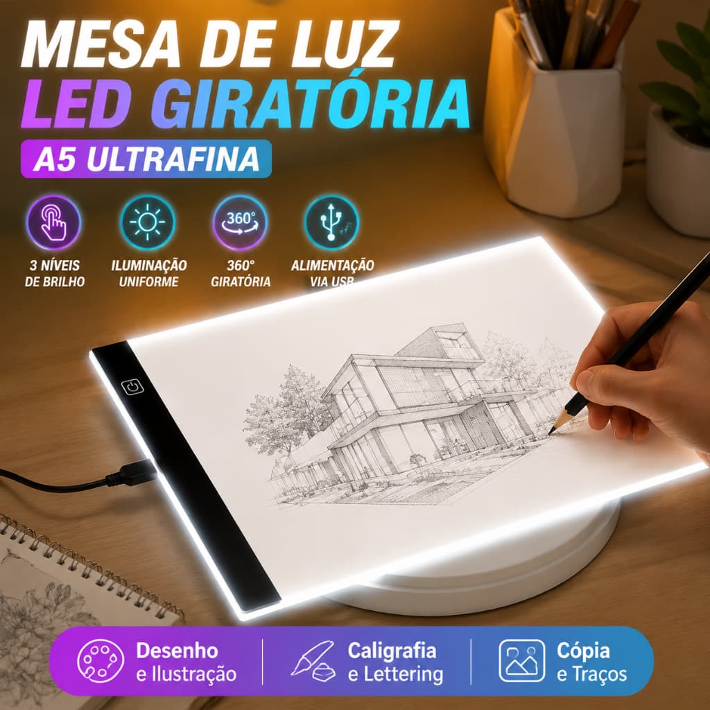 Mesa digitalizadora portátil A5 com LED USB, adequada para cópia, pintura e prática de caligrafia