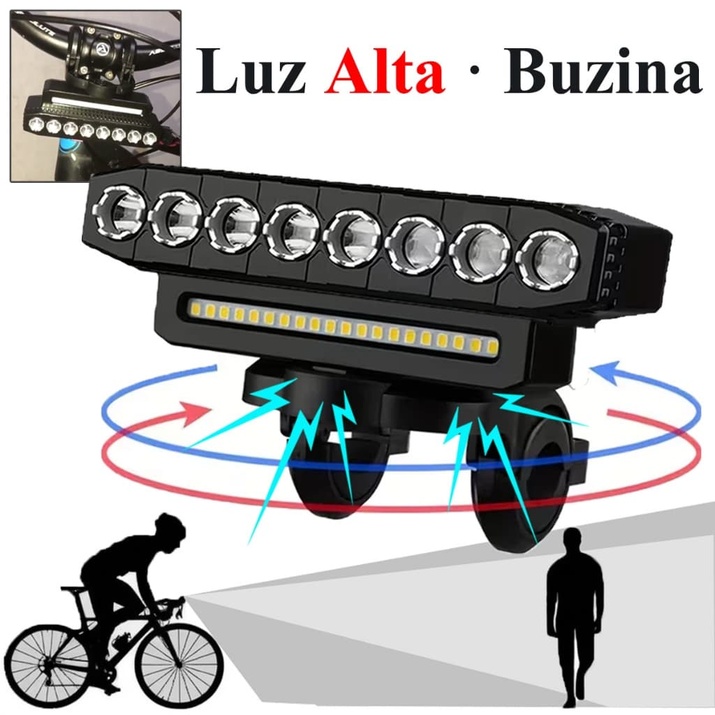 Sinalizador Bicicleta Farol Luz Lanterna Bike MTB Super Potente Acessório 8 Led Recarregável