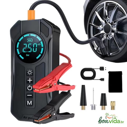 Compressor de Ar Portátil para Carro Elétrico Sem Fio com Display Digital 12v Inflagem Rápida de Pneus
