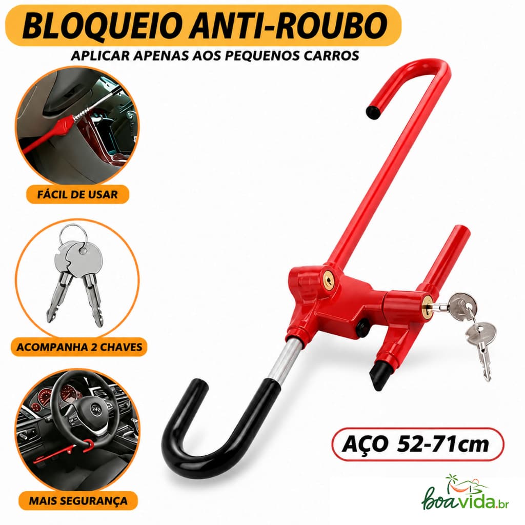 Trava Antifurto para Carro em Aço, Bloqueio de Pedal e Volante, Proteção Reforçada Automotiva