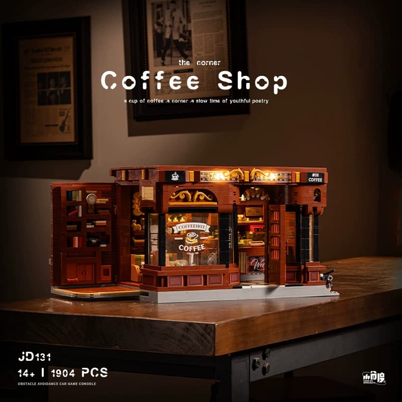 Iluminação colorida montada café Street View blocos de construção modelo criativo presente de construção