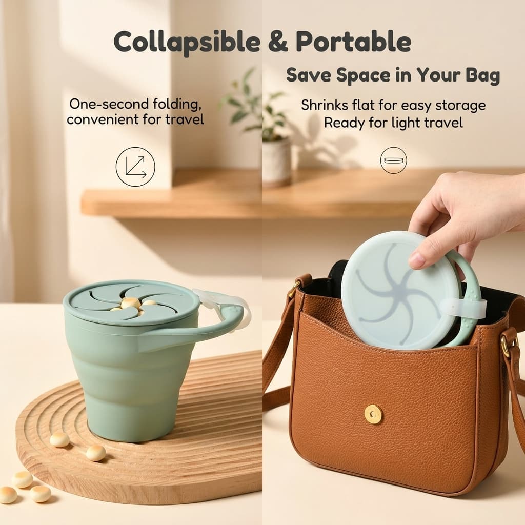 Recipiente de lanche dobrável em silicone, conjunto com 2 unidades, copo portátil com tampa para viagem