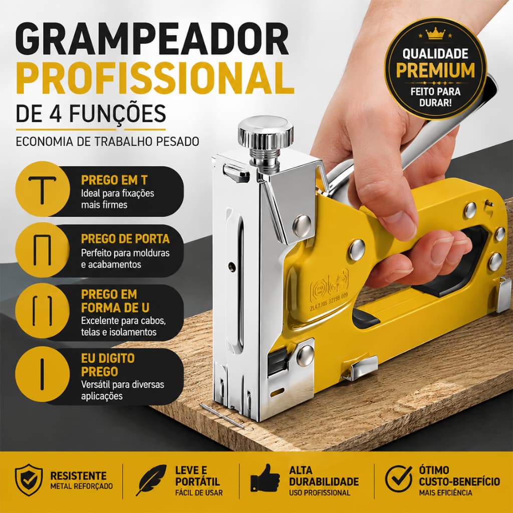 Pistola Grampeadora Profissional para Madeira Alta Pressão com 600 Grampos Fácil de Usar