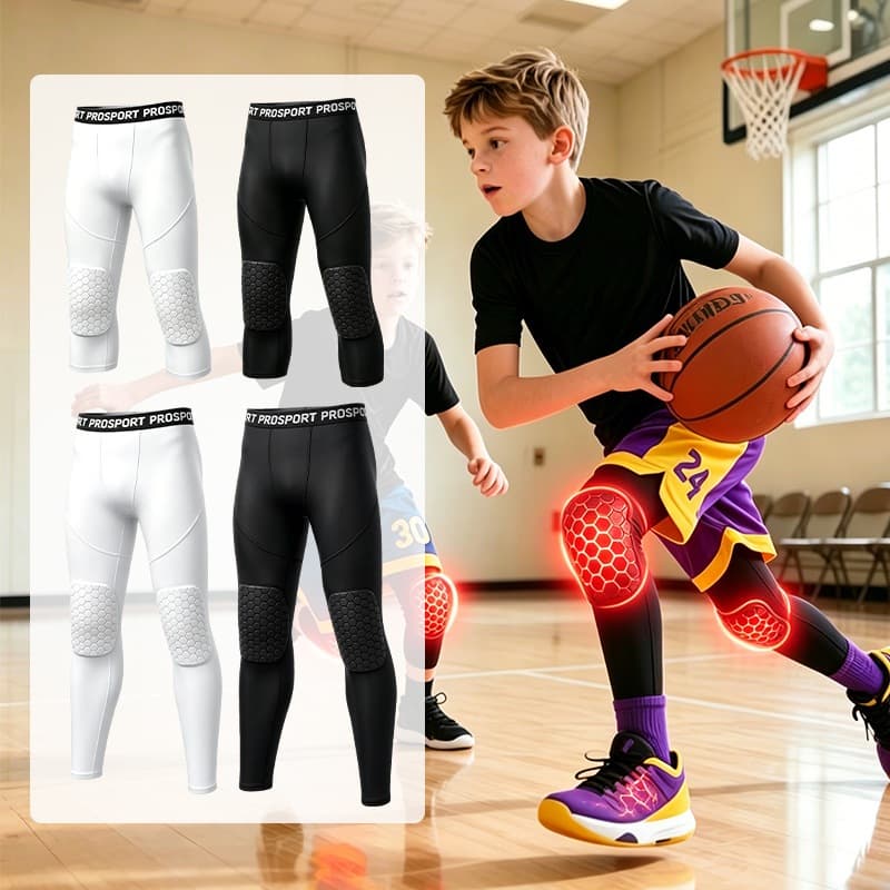 Crianças Esportes Calças Anticolisão Compressão Joelho Protetor Leggings Futebol Basquete Exercício Ajuste Apertado Favo