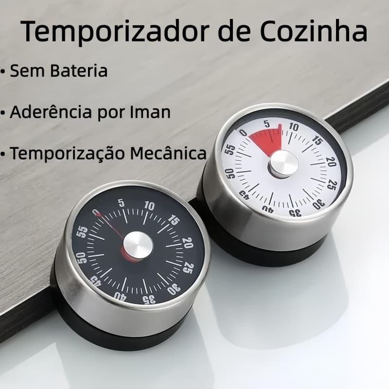 Temporizador de Cozinha Mecânico Analógico Aço Inoxidável Imã Magnético Forte Resistente Casa e Bolo