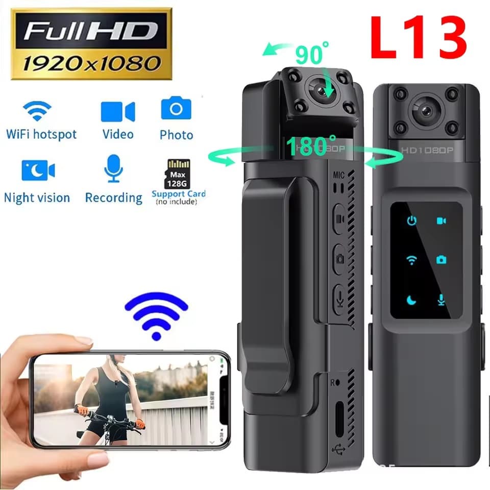 Mini Câmera 1080P HD Portátil Gravador De Aplicação Da Lei WIFI Corpo Desgastado Suporte 1000mAh 130 Graus Grande Angula