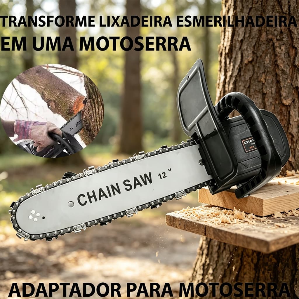 Adaptador Motosserra 12" Para Esmerilhadeira Serra Portátil Para Cortar Galhos até 25cm