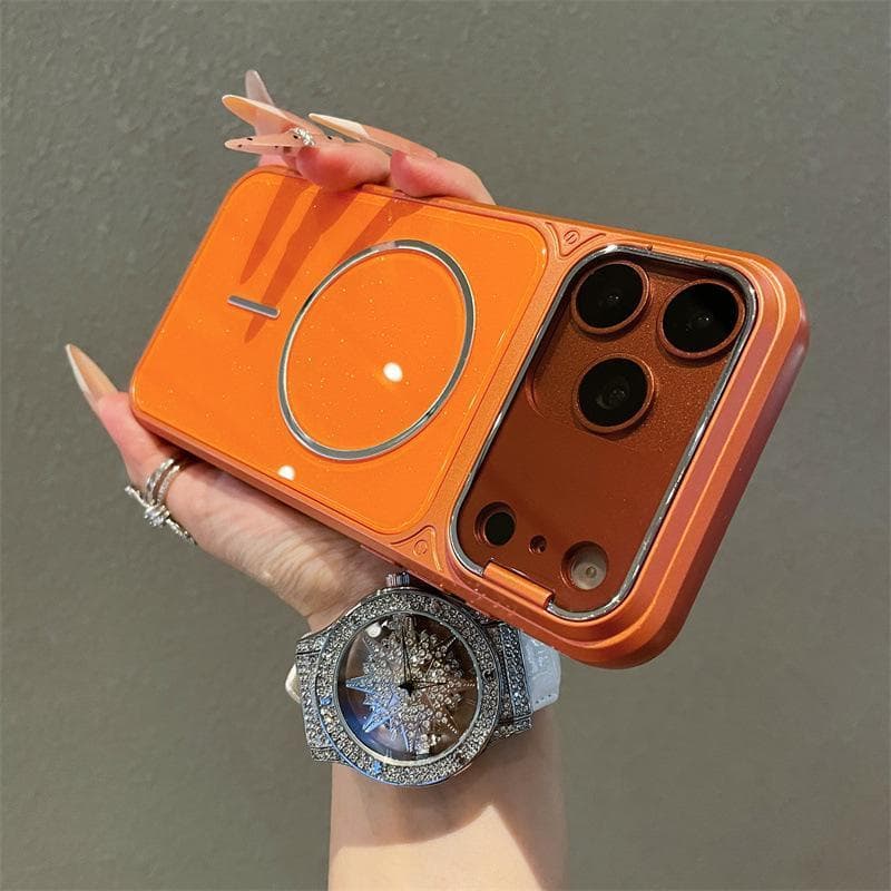 Capa de telefone magnética com suporte de lente de vidro brilhante de alta qualidade, adequada para iPhone 13 14 15 16 1