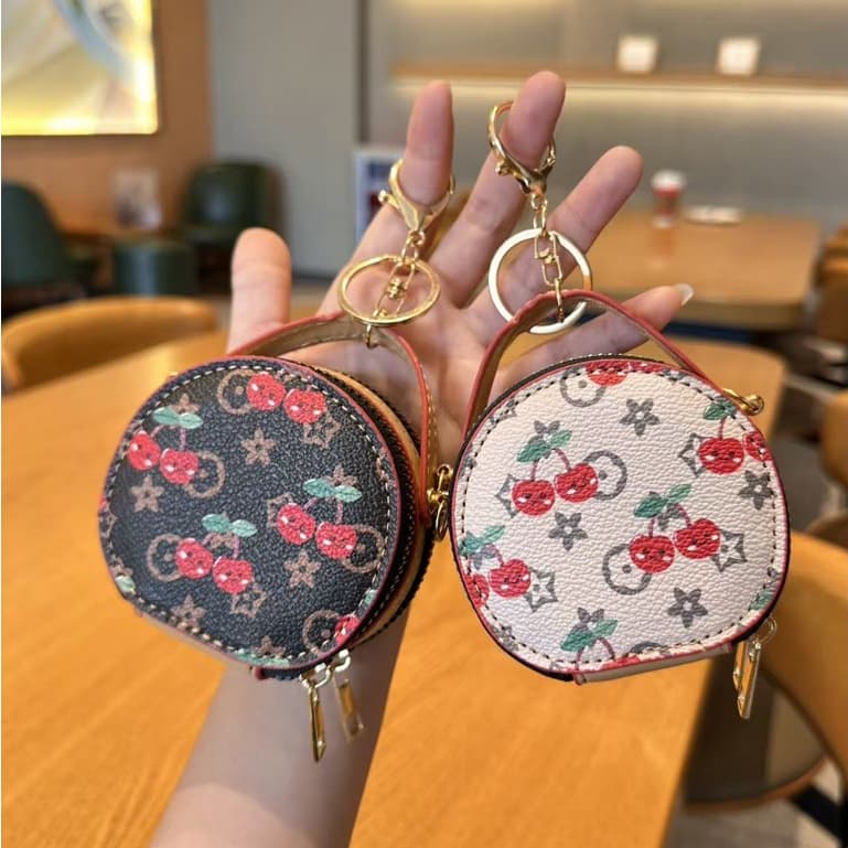 Retro cereja redonda moeda bolsa pequena saco pingente chaveiro pingente saco