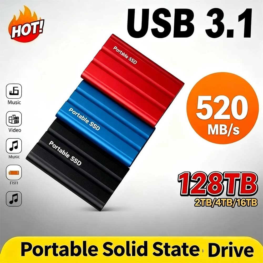 Disco Rígido Externo De Transmissão Estável SSD Móvel Portátil Direto Da Fábrica De 128 Tb Para Uso Doméstico E Comercia