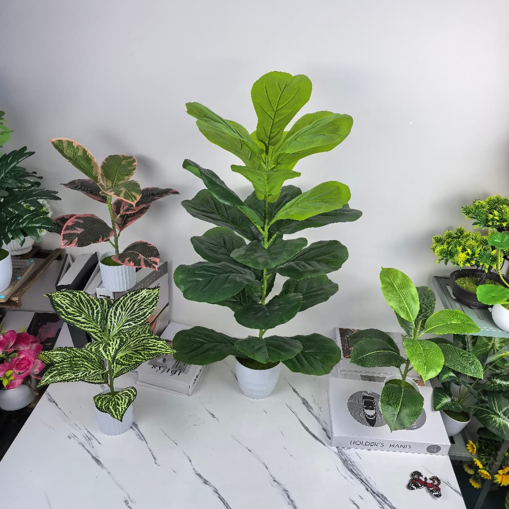 Com vaso de flores simulação folha Qin ficus plantas artificiais vasos de plantas folha grande ficus indiano ficus folha