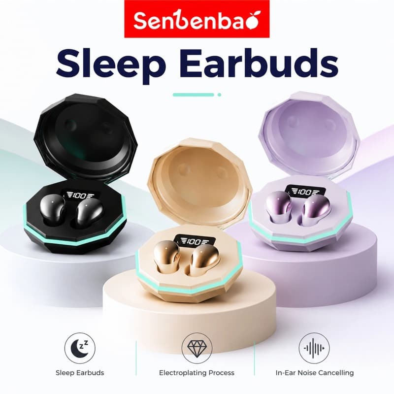 Fones De Ouvido Senbenbao LE206 Mini Para Dormir Laterais Pequenos Canais Sem Fio Bluetooth De Baixo Perfil Ocultos Disc