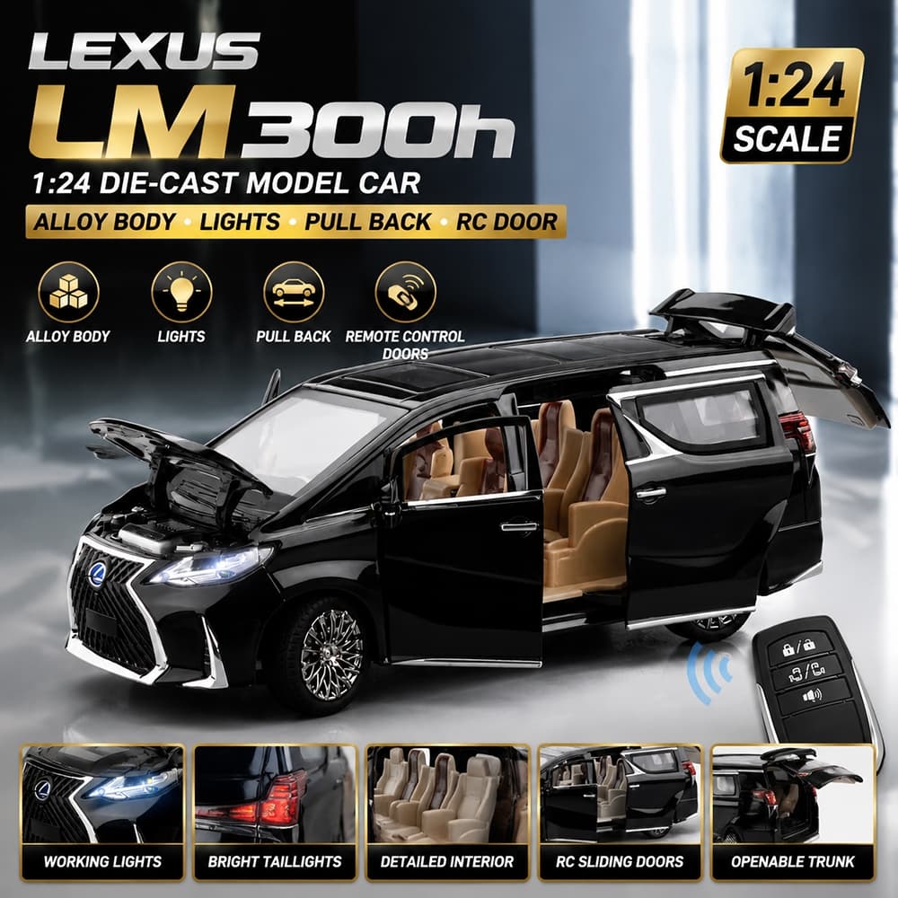 Carro De Liga Lexus LM300H , 1 : 24 , Brinquedo Com Efeitos Sonoros E Luz Para Crianças