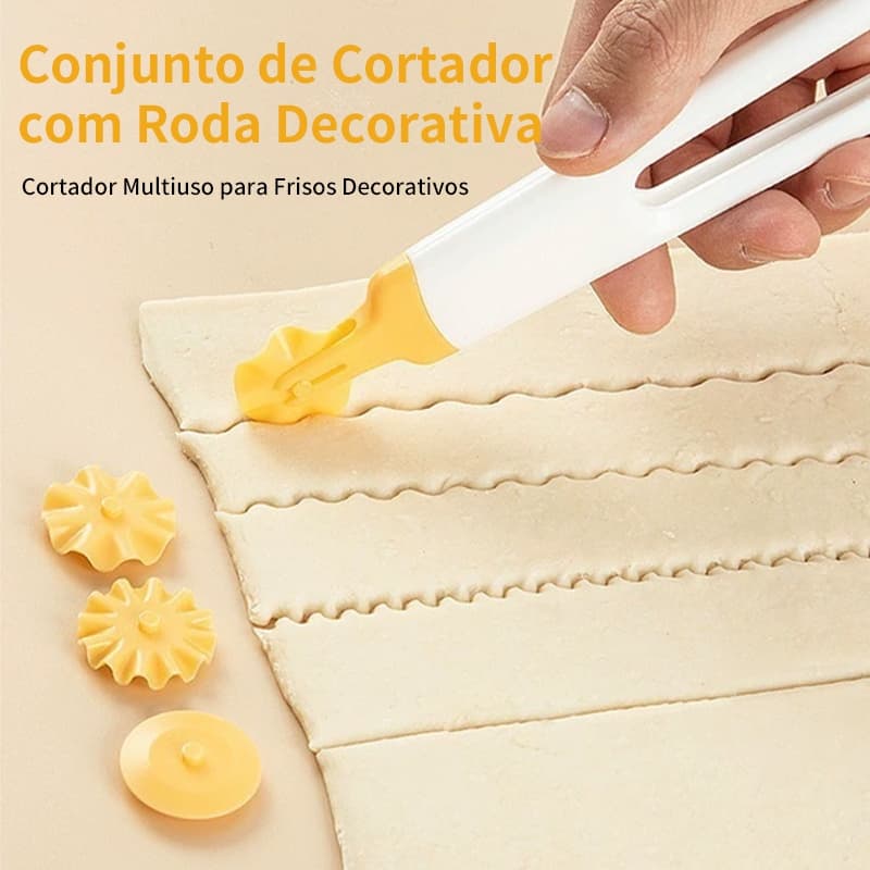 Cortador Massa 4 Lâminas | Rolo Ondulado | Leve 28g | Antiderrapante