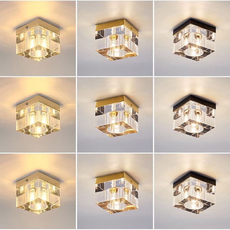 Luz De Teto De Cristal Quadrada Moderna, Lâmpada Aço Inoxidável Com Montagem Embutida Vintage, Iluminação Estética Par