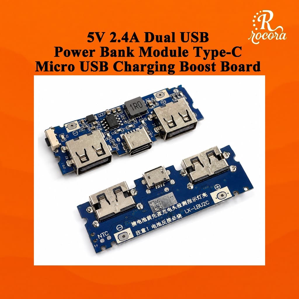 Módulo De Banco De Potência USB Duplo 5V 2.4A Tipo-C Micro Placa De Reforço De Carregamento Display LED Para Bateria 3.7