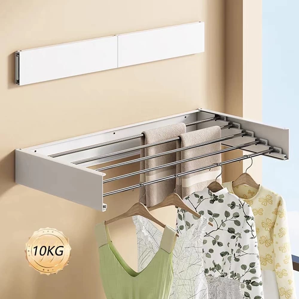 Varal de Parede Retrátil Dobrável Grande com 5 Cordas – Suporte até 10kg, Estrutura em Aço, Ideal para Apartamentos