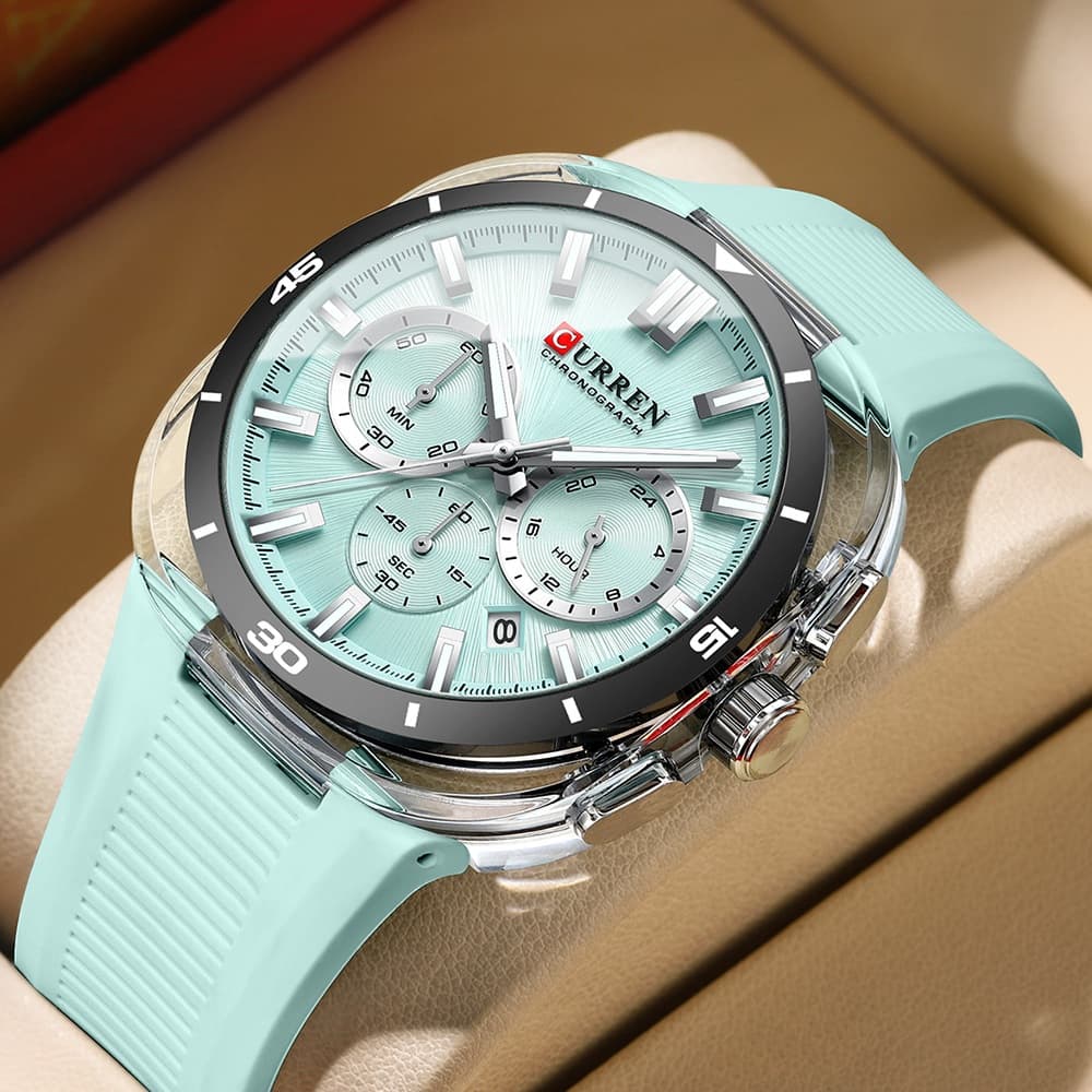 CURREN Novo Relógio Masculino Moda Negócios Pulseira De Silicone Cronógrafo Mãos Luminosas Calendário Automático Lazer E
