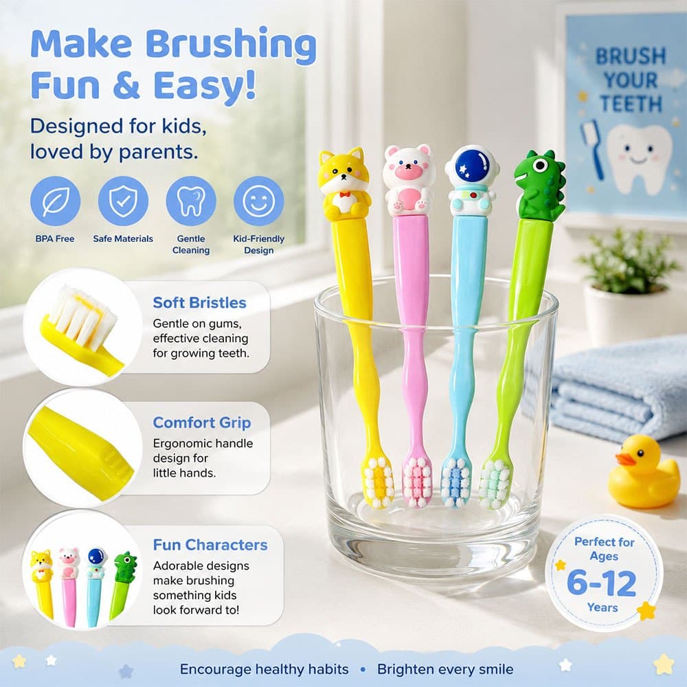 2/4 Pçs Coelho Dos Desenhos Animados Crianças Escova De Dentes De Cerdas Macias Limpeza Suave Manual Para Meninos Menina