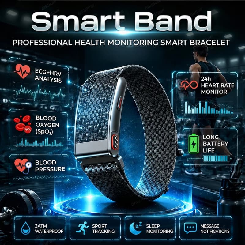 2026 Novo Rastreador De Fitness Sem Tela Saúde Banda Inteligente ECG + PPG Ácido Úrico Oxigênio No Sangue Análise Do Cor