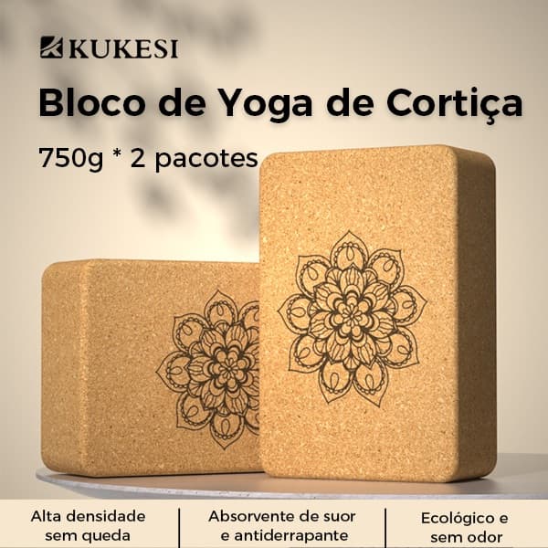 Bloco de Yoga em Cortiça Natural Par para Posturas Alongamento Massagem Material Sustentável Ecológico