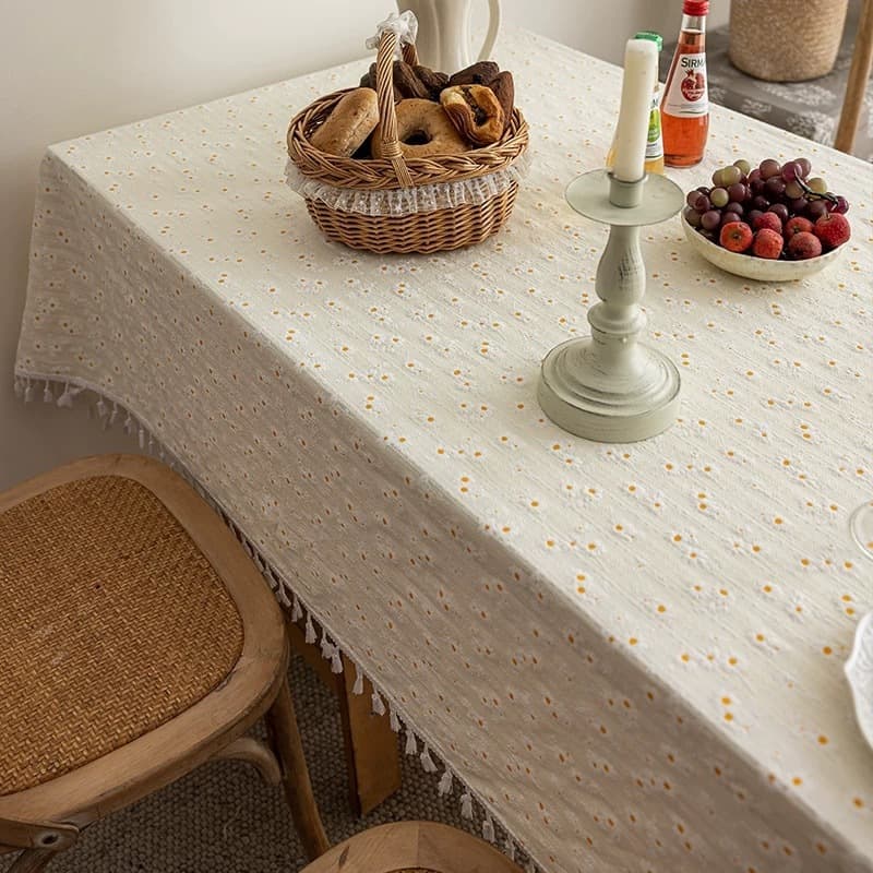 Toalha de mesa elegante em renda estilo francês para mesas de 6 lugares; decoração aconchegante, resistente à poeira e f