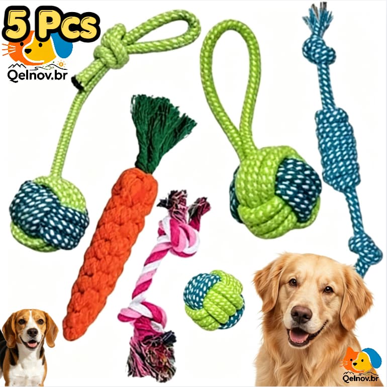 Pet Rope Toy, kit with 6 Units, Dog Chew Toy, Interactive Resistant, Medium Size