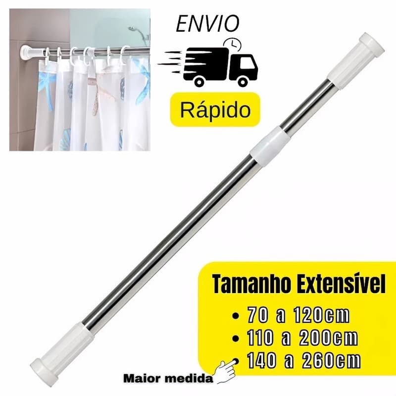 Varão Extensivel Grande Maior Medida Em Inox Resistente Porta Cortina De Box E Banheiro Multiuso-SSG2