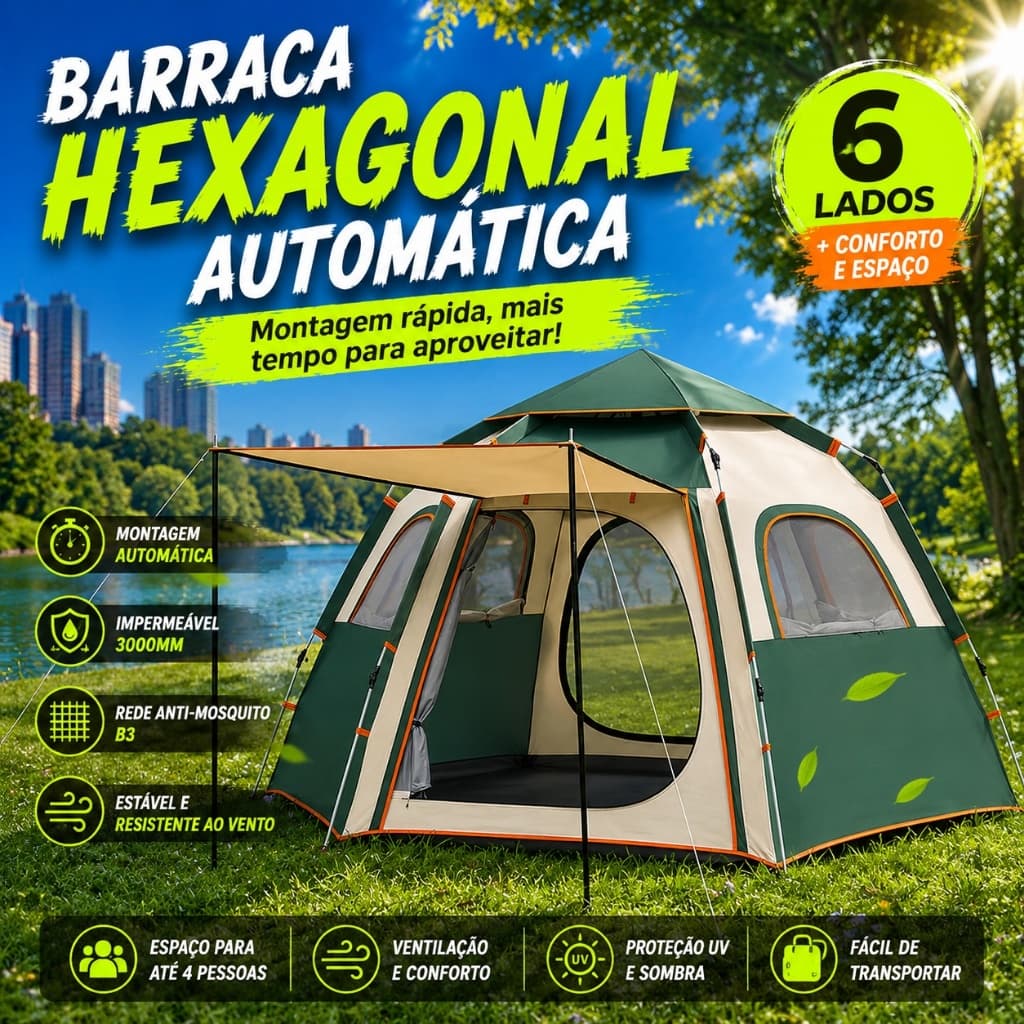 JACKSUN Barraca Automática 6-8 Pessoas, Grande , Impermeável, Fácil Montagem - Camping, Praia280x240x150 cm