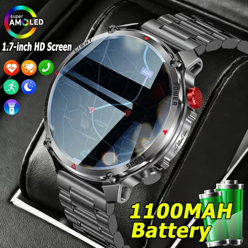 2026 Nova Bateria 1100mAh SmartWatch Masculino Lanterna LED Freqüência Cardíaca IP68 À Prova Dip68 Água BT Chamada Bússo