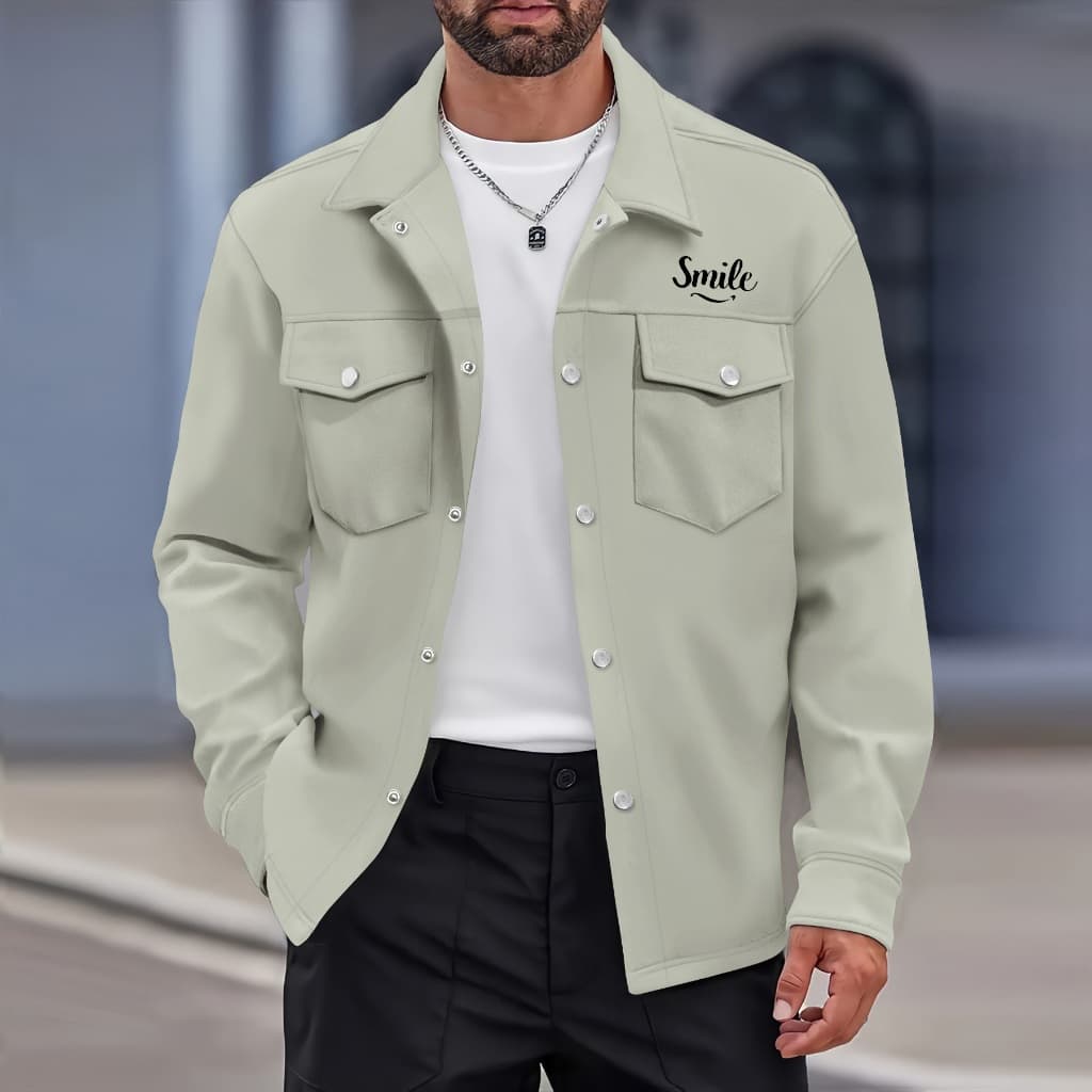 Jaqueta masculina estilo camisa de tecido macio, Design de alfaiataria solto, simples, durável, pode ser combinado, cami