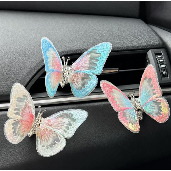 Enfeite de borboleta para saída de ar do carro, decoração leve com asas flexíveis para interior veicular
