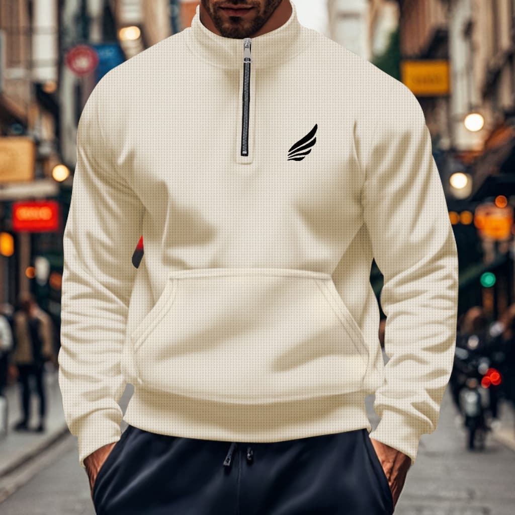 Moletom masculino de malha Waffle respirável, ajuste solto e confortável, adequado para viajantes urbanos, lazer de fim