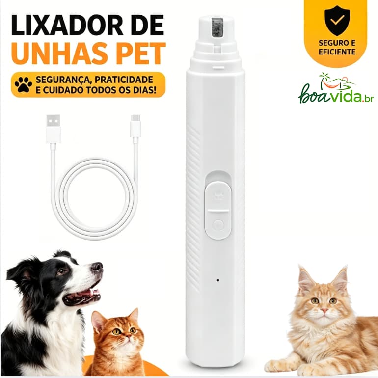 Lixador de Unha Eletrico para Cachorros e Gatos Lixa Pet USB Recarregavel Led