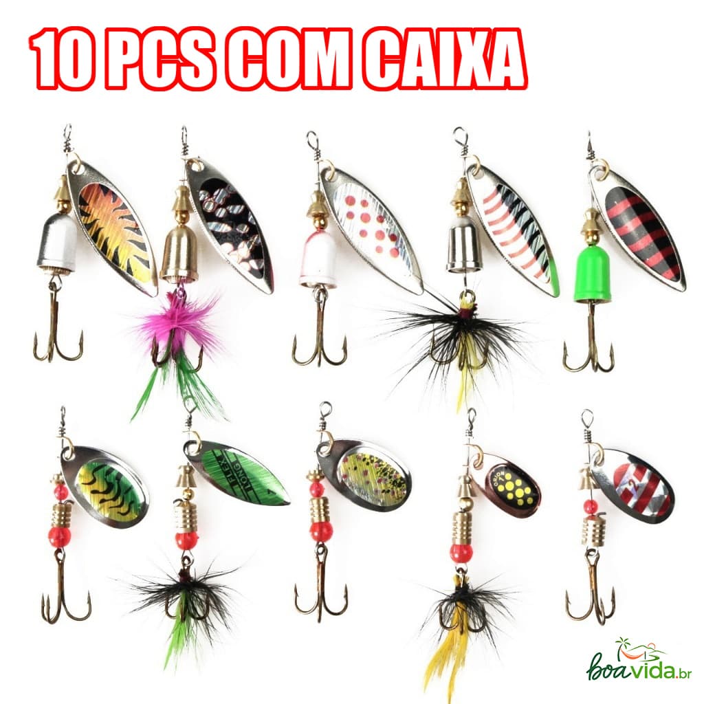 10pcs metal spinner combinado isca de pesca truta kit caixa de equipamento conjunto