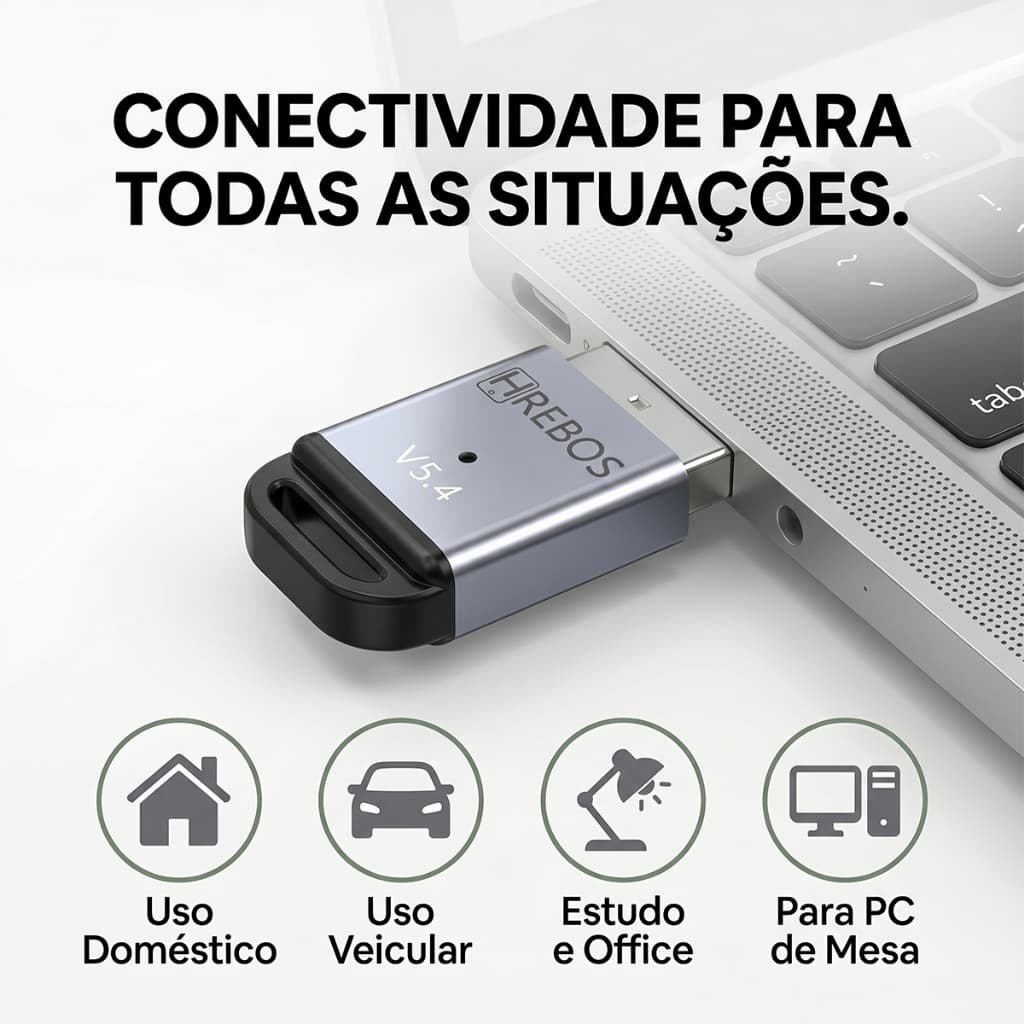 HREBOS x HEYOO 5.4 Adaptador USB Bluetooth Computador/Notebook/Receptor Universal para Carro