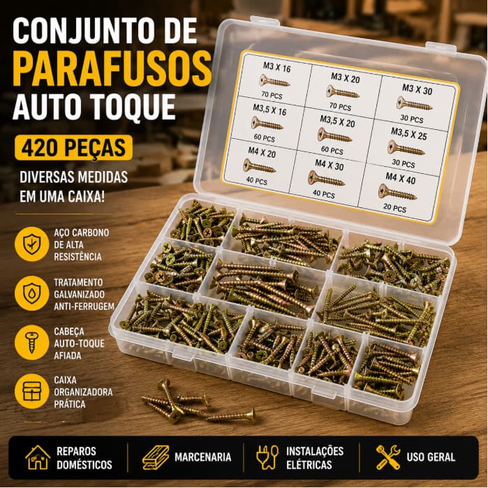Kit 420 Peças De Parafusos E Plugues Com Organizador